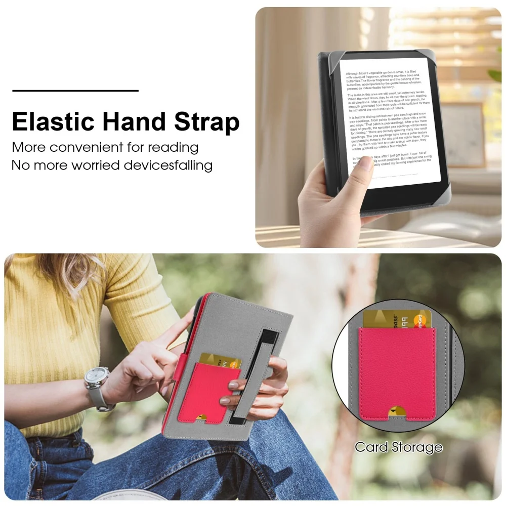 Universal Leather Case for Kindle Paperwhite/Kobo Clara HD/Clara 2e E-Reader Built-In Pocket-Protective Cover 6