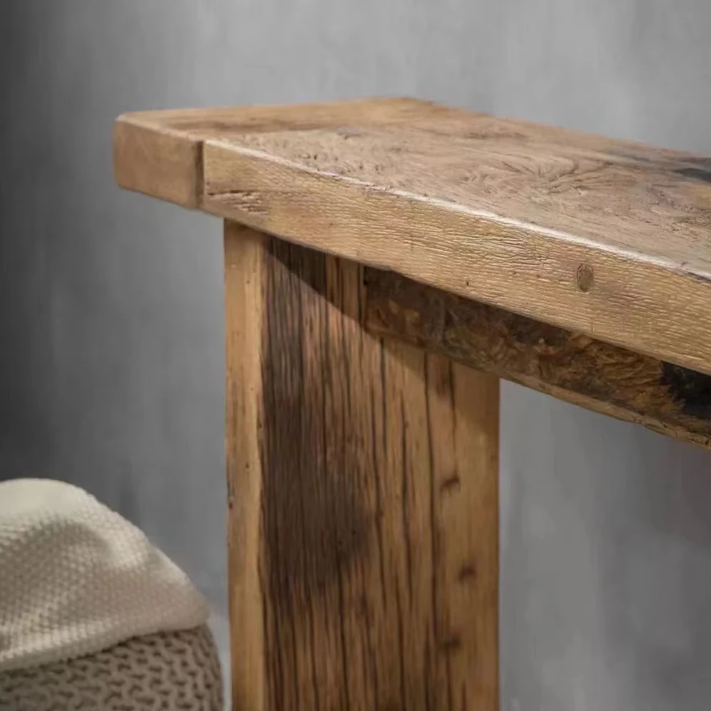 Reclaimed Oak Wood Console Tables for Living Room Furniture Entrance Side Table in Wabi Sabi Style