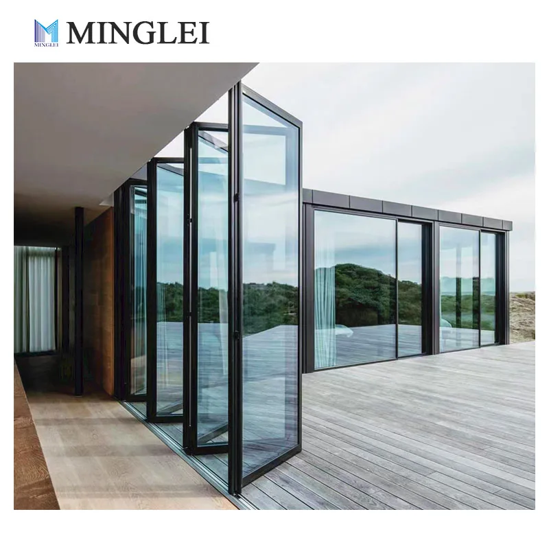 Porta a fisarmonica in alluminio NFRC per balcone con rottura termica, doppio vetro temprato, esterna scorrevole a libro, porte da patio pieghevoli