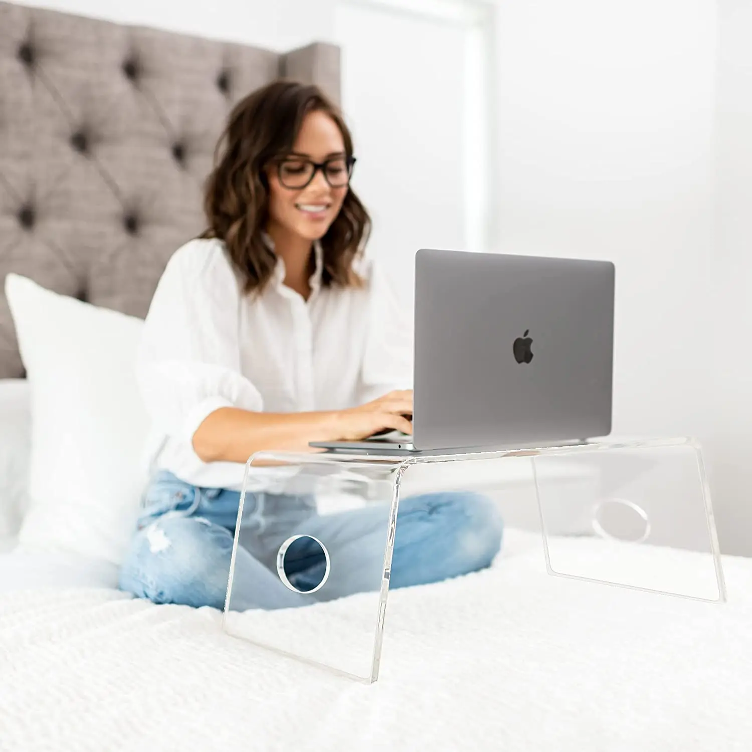 acrylic bed tray with handles clear