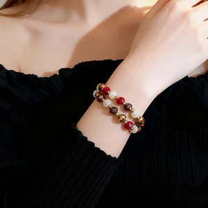 Muxcor Designer Inspired Fashion Bracelet for Women and Girls Alloy Beaded Glass Beads Mix Color Accessory Trendy Style Gift