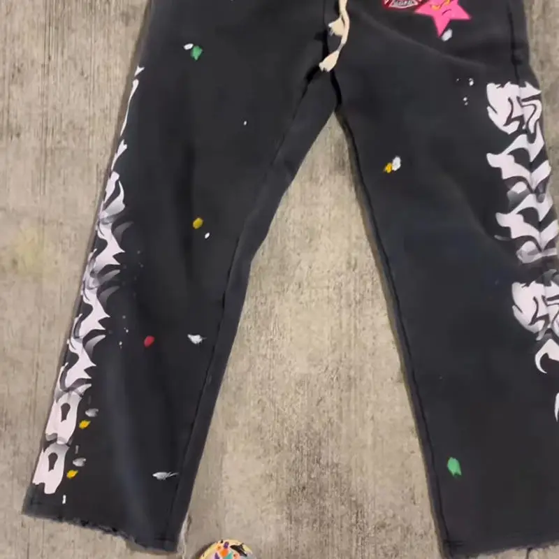 Custom Logo Printed Joggers Pants Men Cotton Acid Washed Heavyweight Distressed Graffiti Embroidery Sweatpants gallery 2