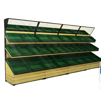 Customized supermarket fruit /produce display shelf / shelves with mirror top