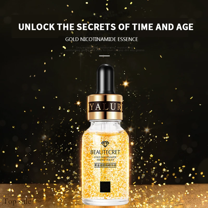 Private Label Anti Aging Niacinamide Essence Wrinkle Dark Spot Remover Whitening 24K Gold Face Serum