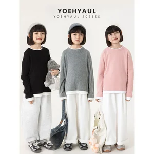 YOEHYAUL CD1369 4-16Y Solid Long Sleeved Teenage Girls Toddler Shirts Plain Thick High Quality Girls Shirt