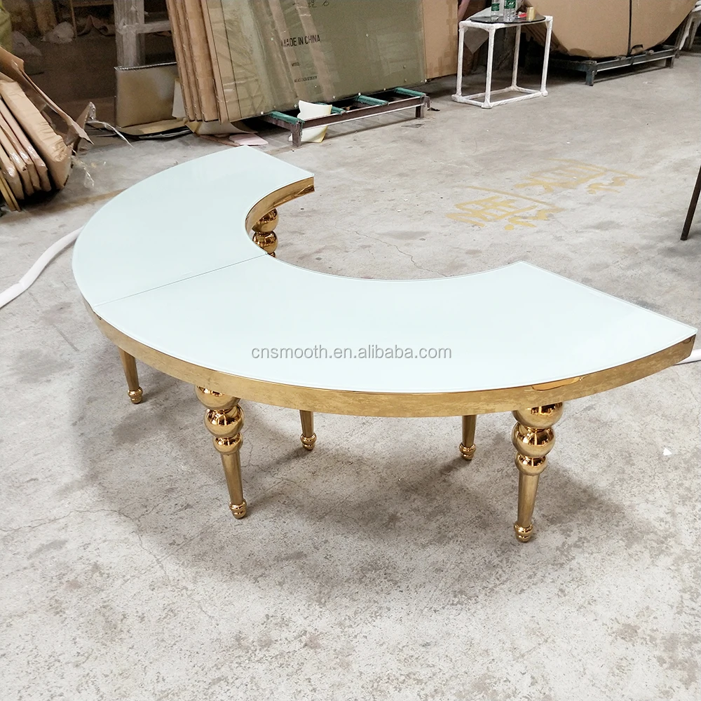 Luxury Golden Moon Table Half Round Stainless Steel Wedding Dining Table for Events