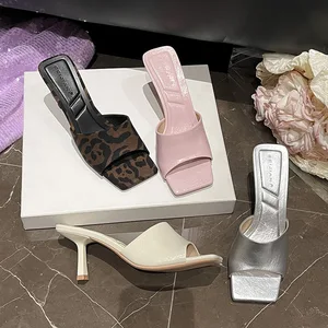 Women's Outdoor Summer High-Top Sandals 7cm High-Heeled Slippers Lace-Up Closure Open-Toe Square-Toe Height Increasing Feature