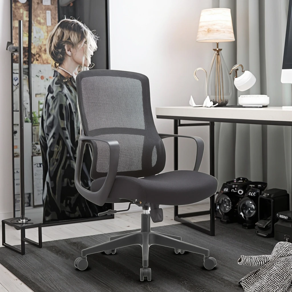 New Arrival JYG-Bell B Black Rubber Ergonomic Executive Office Chair Butterfly Base Breathable Fixed Armrest Adjustable Height 3