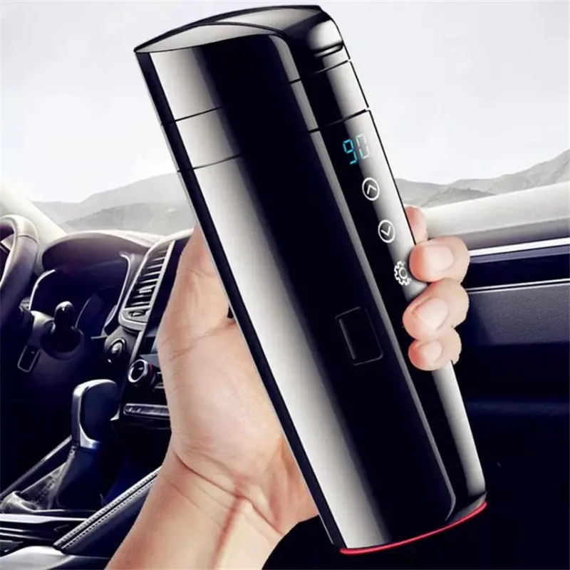 Car Heating Mug 12V 24V Universal Smart Electric Heating Cup Portable  Travel Mug Car Thermos Mug Water Heater Kettle Coffee Cup Color Name:  Black, Ships From: United States