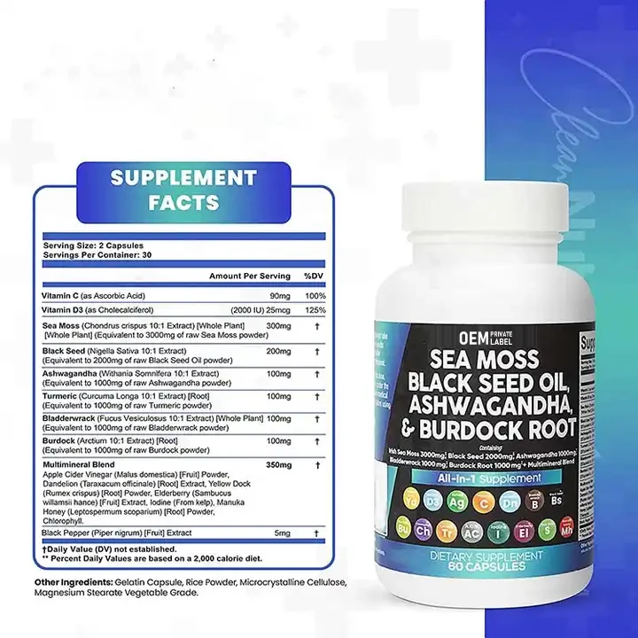 Private Label Sea Moss Capsules 3000mg Black Seed Oil Ashwagandha ...