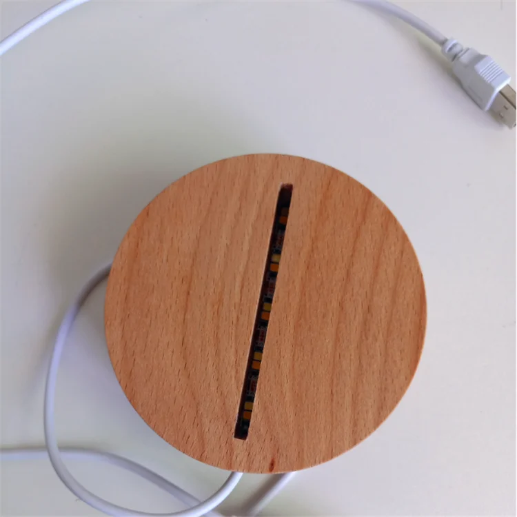 Base Lumineuse LED NIZUUONE En Bois De Chêne - Diamètre 8 Cm, USB, Pour Mise En Valeur D'objets, Lumière Blanche