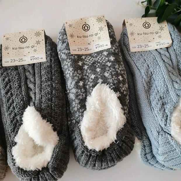 Женские, женские, дамские зимние вязаные носки-тапочки с плюшевой подкладкой из шерпы