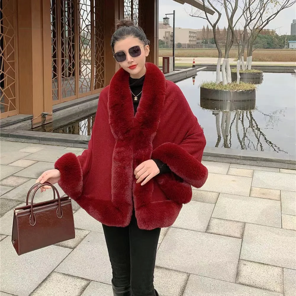 burgundy color long dress Champagne Fur Shawl (Lilian Cha02) – Sissily Designs main image 0