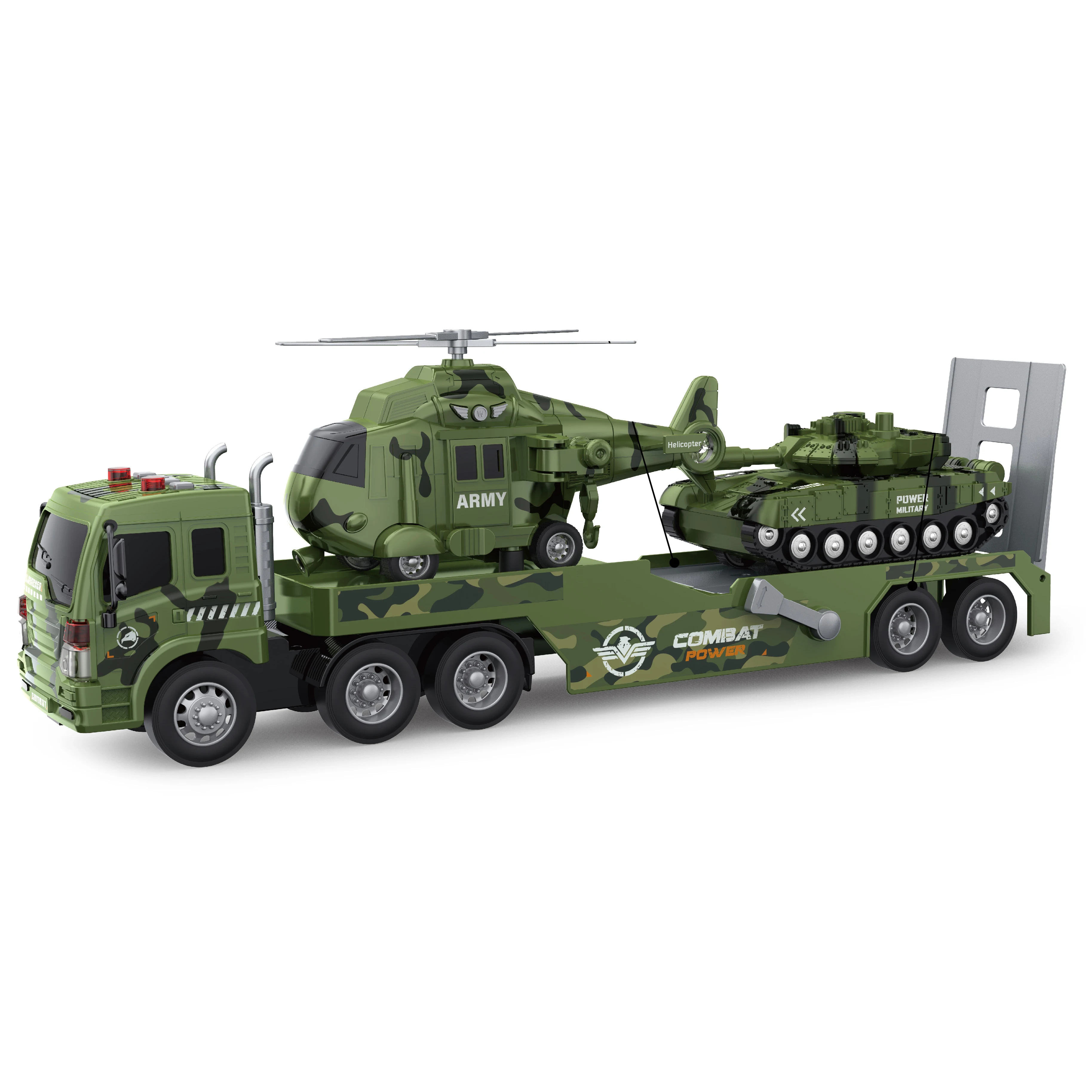 1:16 Friction Toys Semi Truck and Trailer,Military Transport Truck Inertia  Car Toy Trailer Truck Toy
