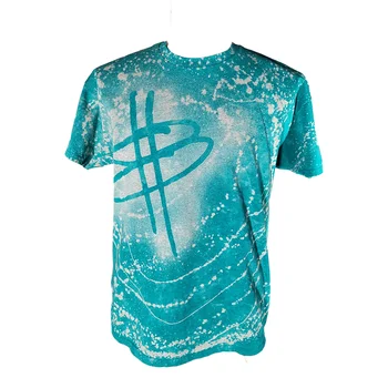 Custom  Logo Men's Front Back Printed Tie-Dye Bleached Heavy Cotton Loose Comfortable Short Sleeve T-Shirt for Men's Top