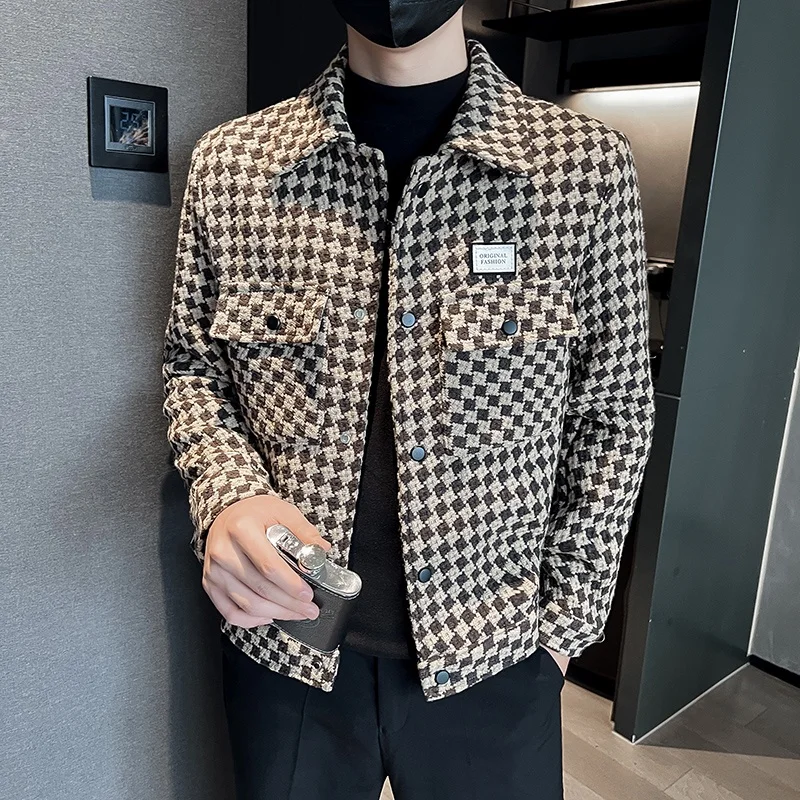 2024 Brand Clothing Men spring High Quality Casual Plaid Jackets/Male Slim Fit Fashion Lapel British Style Coats Hombre_voghion.com