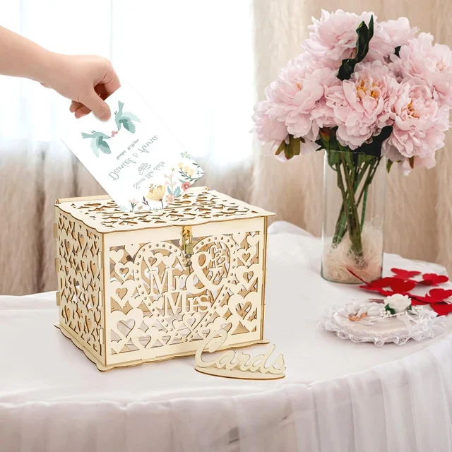 Custom Big Luxury Gold Wood Wooden Vip Gift Cards Invitation Memories Box Wedding Money Boxes For Wedding