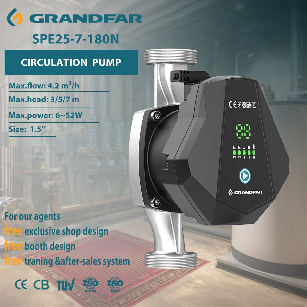 Grandfar 6-52W 70L/min 0.23EEI Visok pritisak Nehrđajući bakar Motor Električna snaga Topla voda Cirkulacijska pumpa