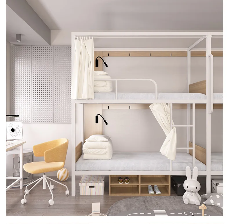 Steel Single Double Decker Bed With Curtain And Bottom Wooden Capsule Beds For Hotel