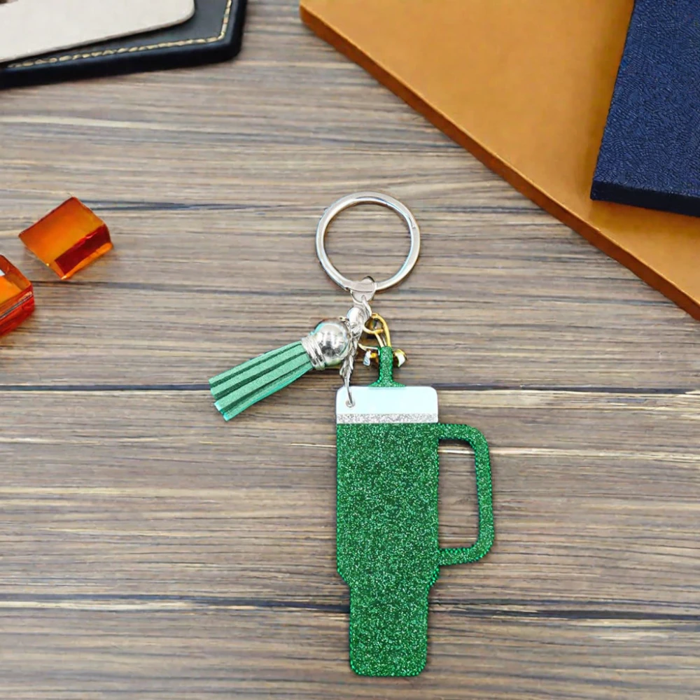 KH1346 Summer Popular Acrylic Hand-Made Tassel Keychain UV Printed Onion Powder Tumbling Cup with Long Chain Gift Keychain factory