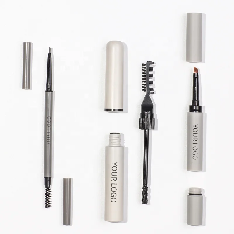 Custom Eyebrow Pen Glue Balm Eye Brow Kits with Logo Pencil Comb Brush Stencil Set Gel Private Label Waterproof Vegan Brow Set