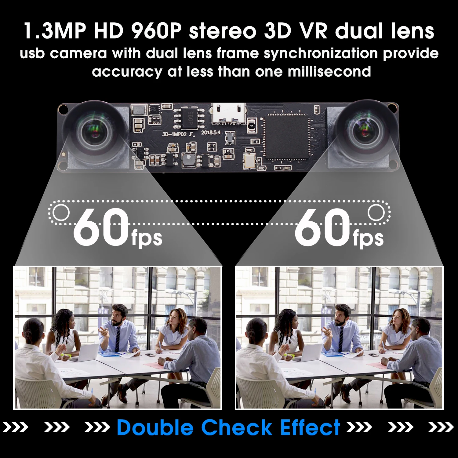 ELP3DステレオUsbカメラモジュールフリードライバー2560x960P60fps歪み