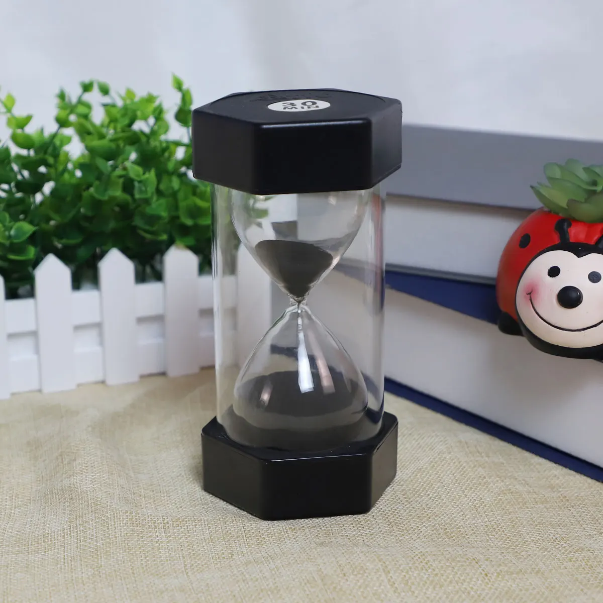 Wholesale transparent black hour minute second glass desktop sand timer hourglass desk clock decorations