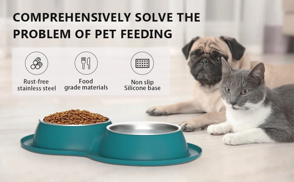 Wholesale Stainless Steel Food Feeding Pet Bowls Double Feeder Dog Cat