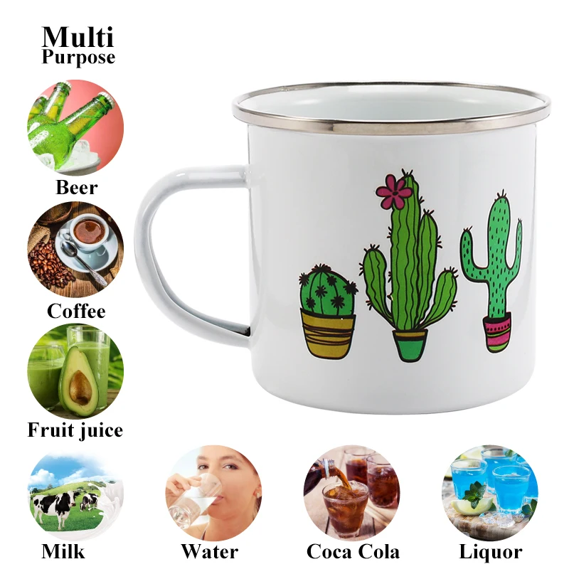 Enamelware Wholesale Custom logo Printing Cheap Metal Enamel Mug with Stainless Steel Rim Enamelware