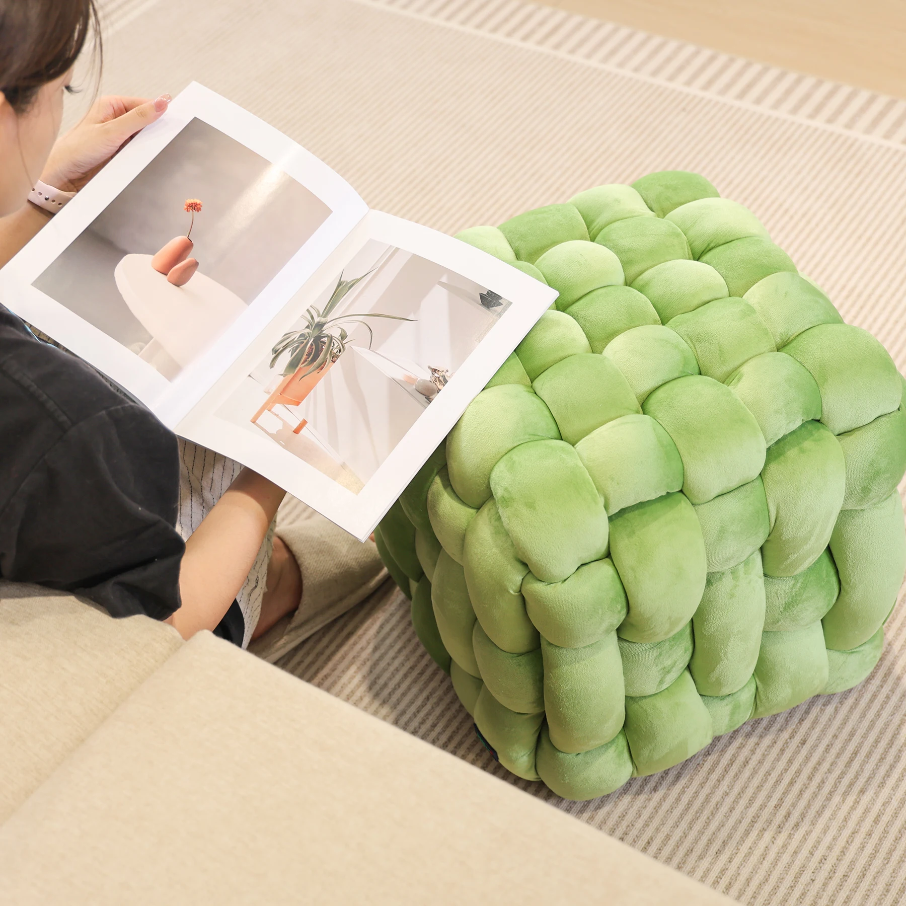 Nordic Light Luxury Handmade Original Woven Sofa Stool Living Room Home Bedroom Creative Shoe Stool Low Dressing Stool