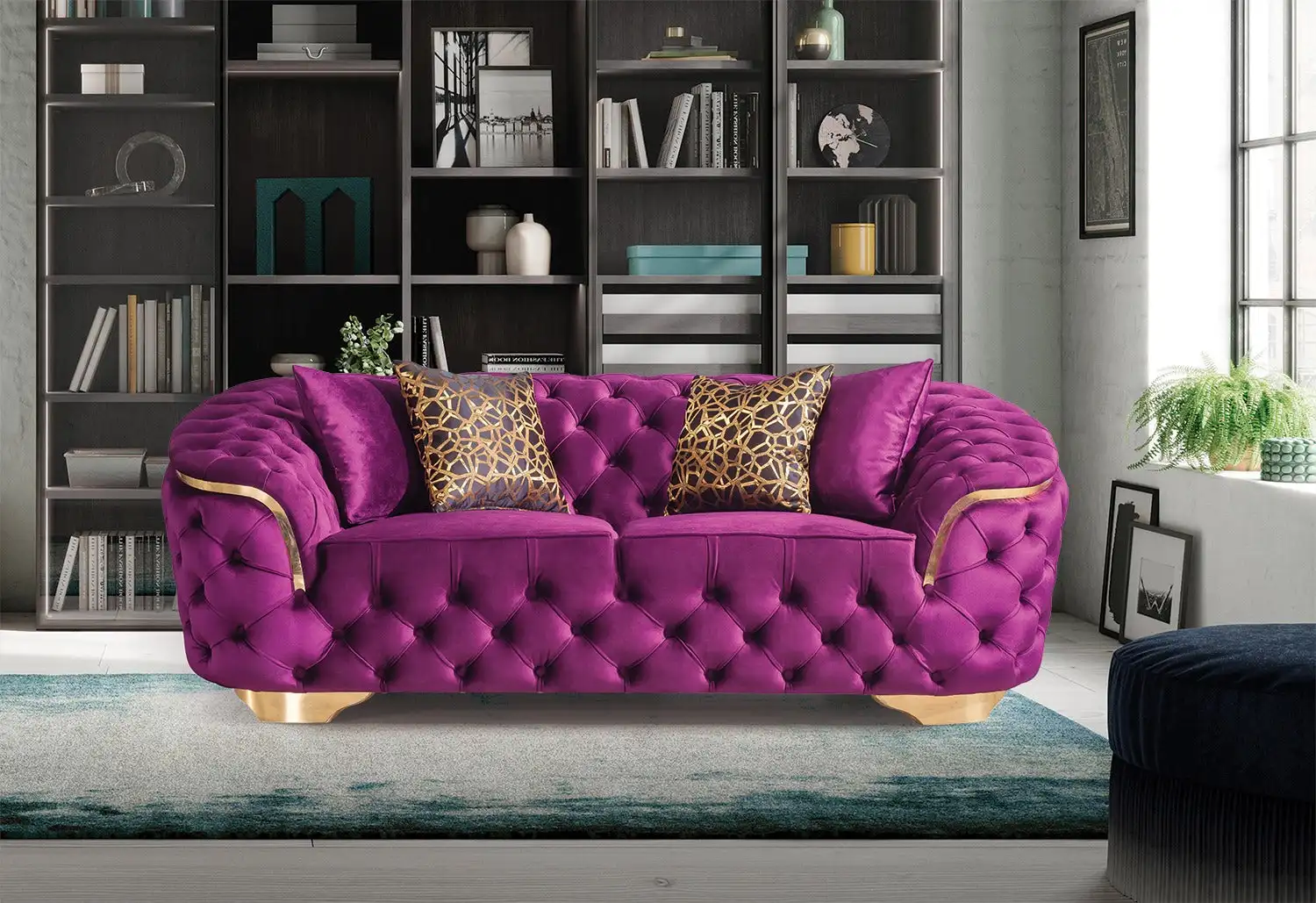 Winforce Factory Outlet Modern Chesterfield Sofa Italian Purple Velvet Elegant Sofa Couch Luxury Sofa Set Furniture Living Room