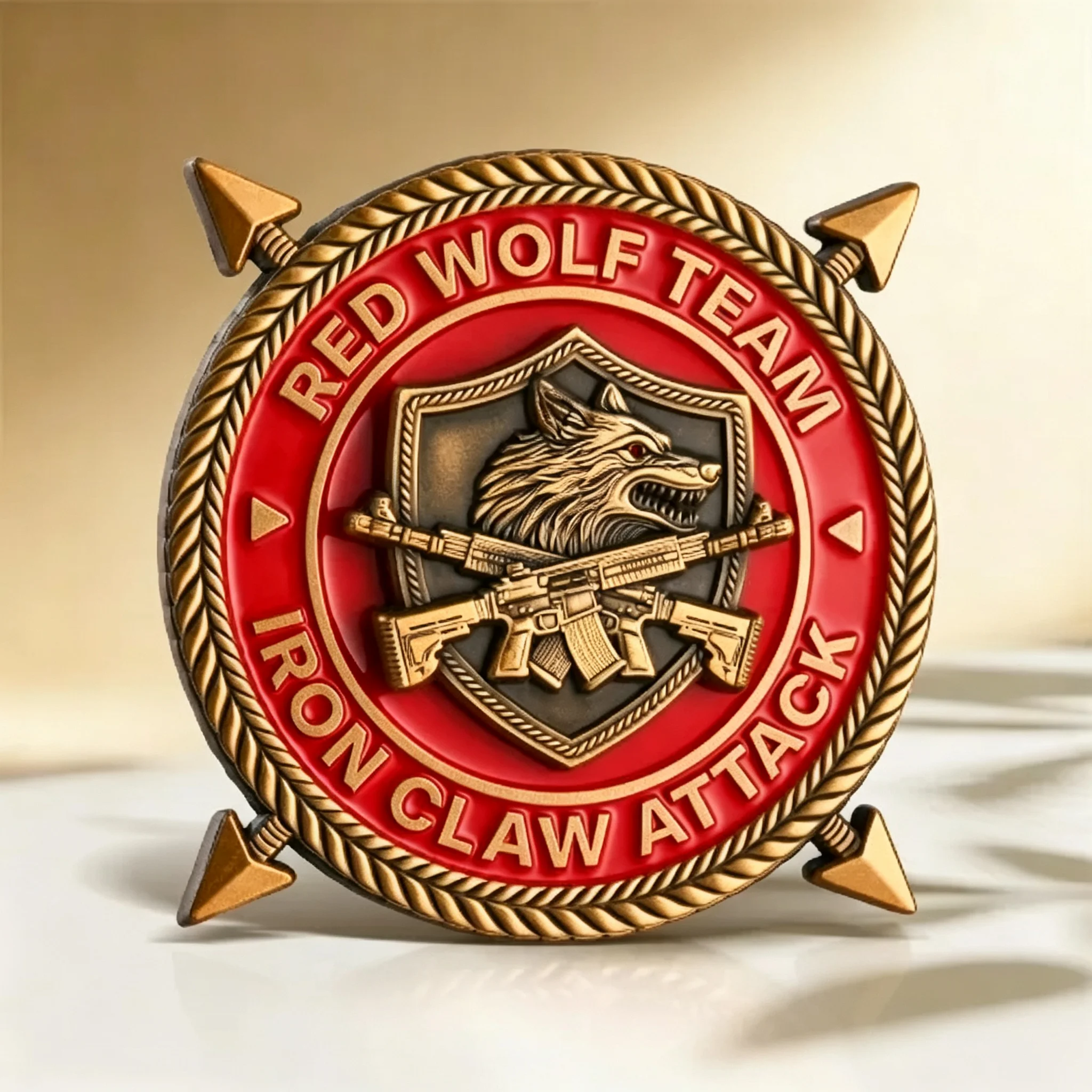 Red Wolf Team antique bronze spinner coin