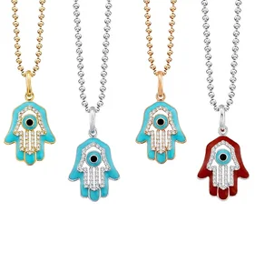 Hot Sale 925 Sterling Silver Vintage Style Jewelry Colorful Enamel Hamsa With Ball Chain Necklace 2026