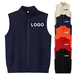 Custom Logo Solid Color Zipper Stand Collar VestText Men and Women Sleeveless Vest Jacket Coat