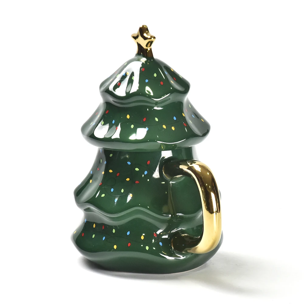 Creative Ceramic Coffee Cup Large Capacity Milk Tea Drinking Cup Christmas Tree Mug with Lid Christmas Gift