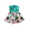 Teal Collar Tropical Floral Print Dress