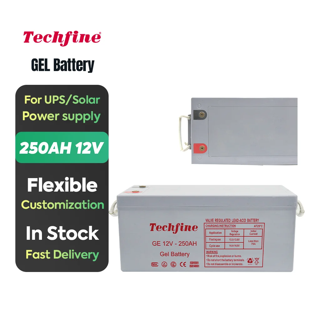 Techfine Hot Sale Gel Battery 12voltage 250ah Free Maintenance Rechargeable Lead Acid Battery for Pv Energy Storage Use