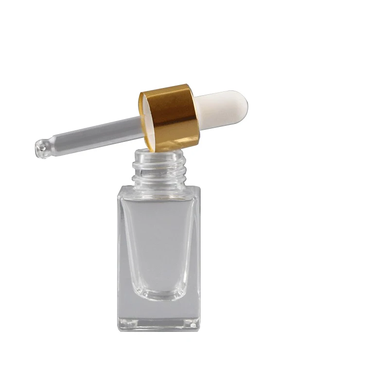 High quality Clear Square Glass Perfume Sample Bottles with aluminum dropper Caps 10ml 15ml 30ml 50ml