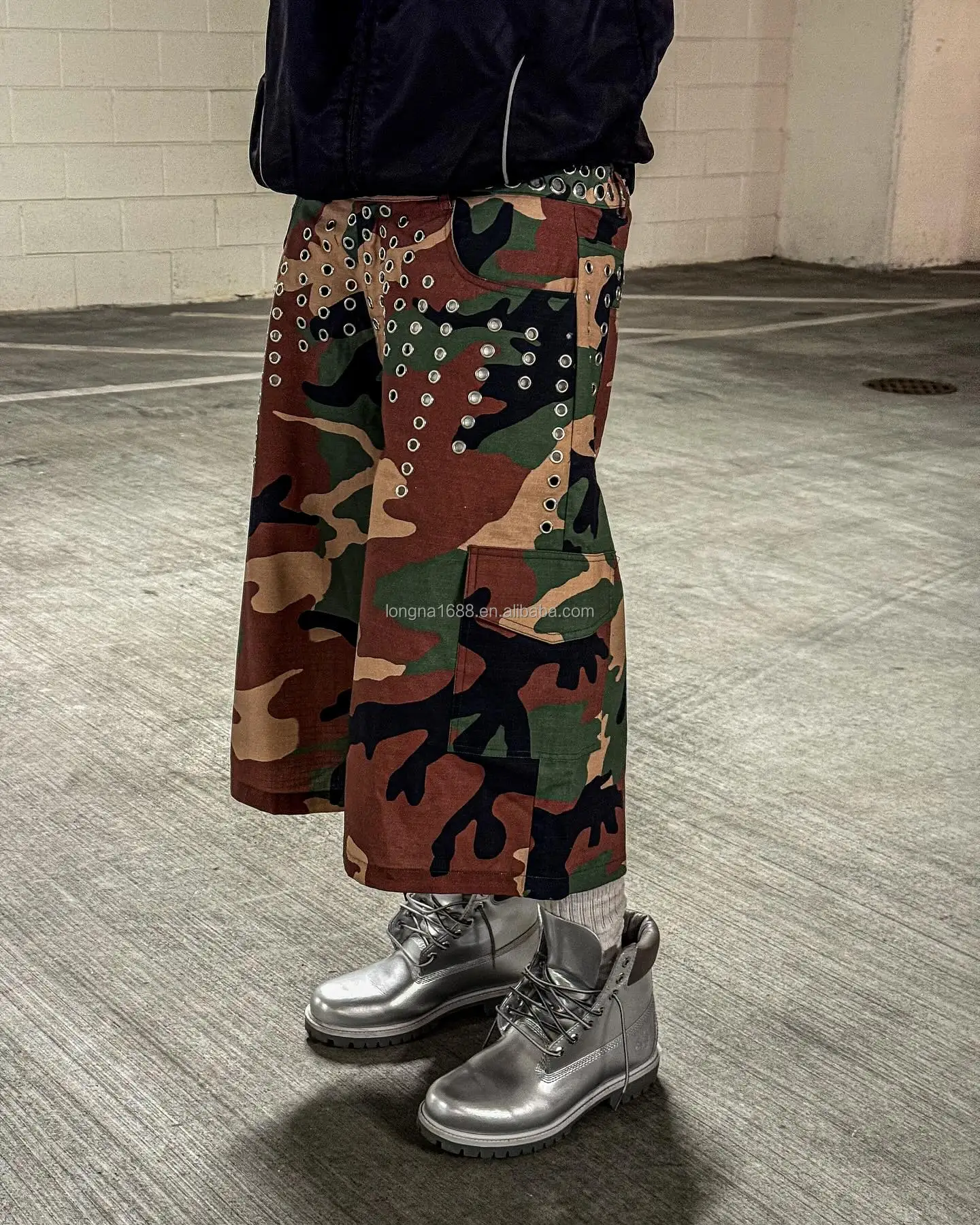 Manufacturer Custom Utility Pocket Camo Distressed Ripped All Over Print  Camouflage Jorts Cargo Jeans Denim Shorts for Men