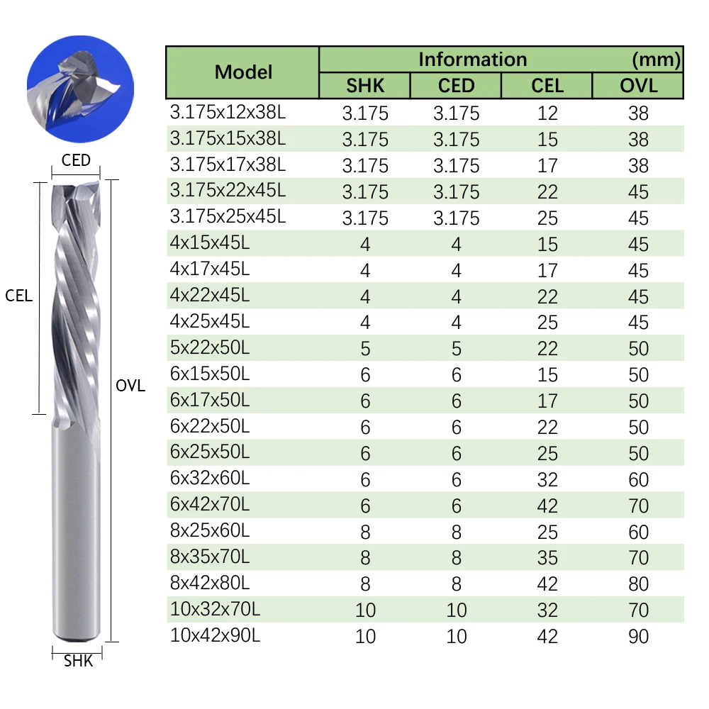 Hozly 3.175/4/5/6/8/10mm 2 Flute Up & Down Cut Milling Cutter Cnc ...