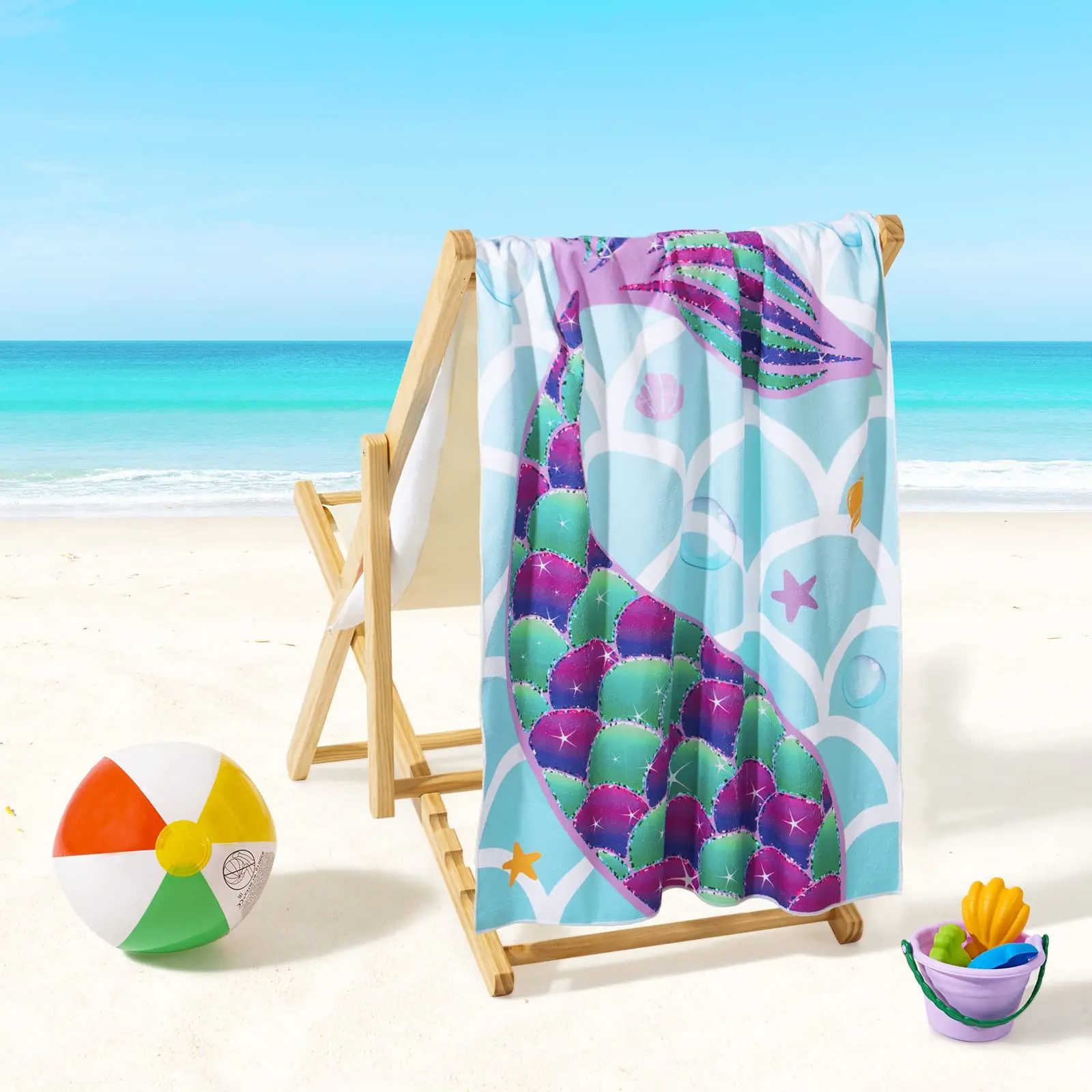 Customized 100x180cm Microfiber Kids Beach Towel Soft Mermaid Tail Design for Camping Pool Travel Bath Disposable Feature manufacture