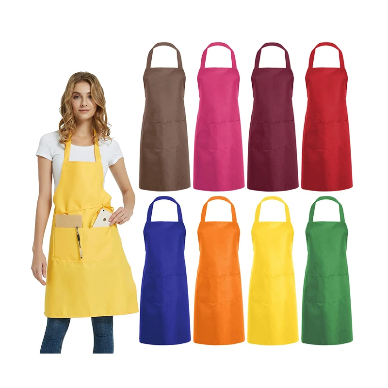 Custom logo adjustable reusable cotton women baking chef cooking kitchen apron with two pockets