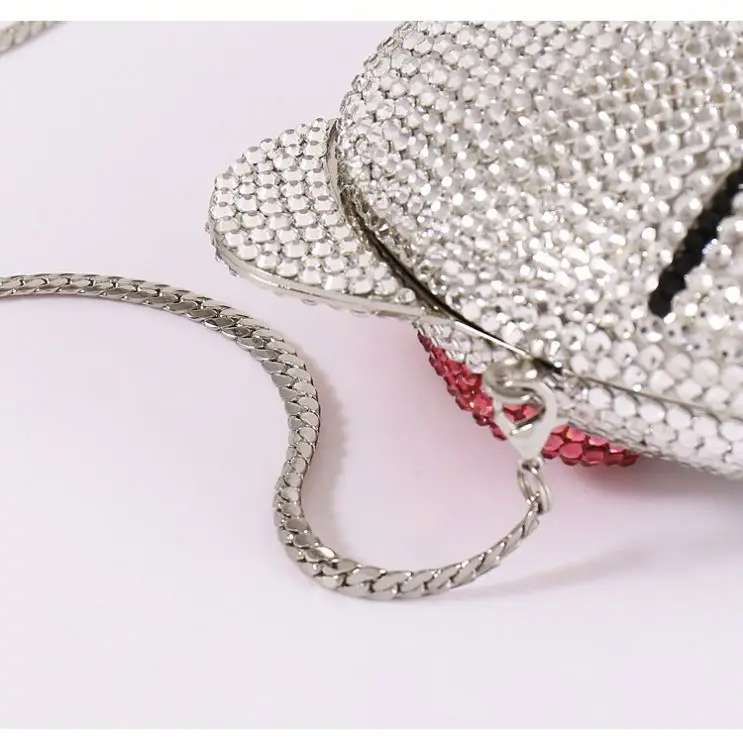 3-D Hello Kitty Cat Crystal Couture Clutch Special Occasion Holiday Party  Evening Bag Silver
