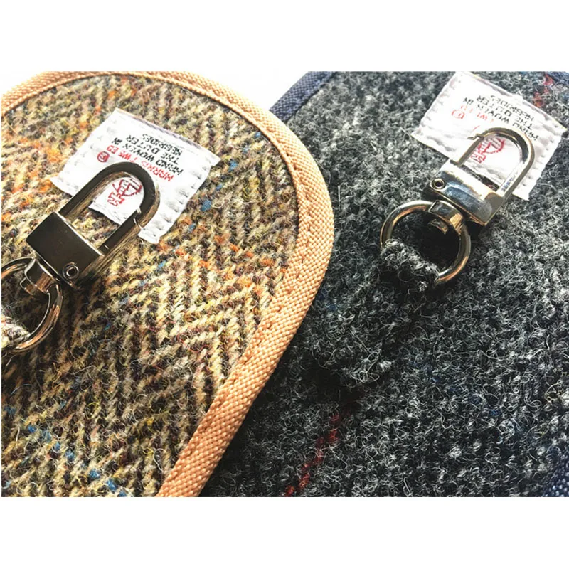 Personalized Cloth Logo Woolen RFID Blocking Pouch Harris Tweed NFC Blocker Credit Card Shielding Bag