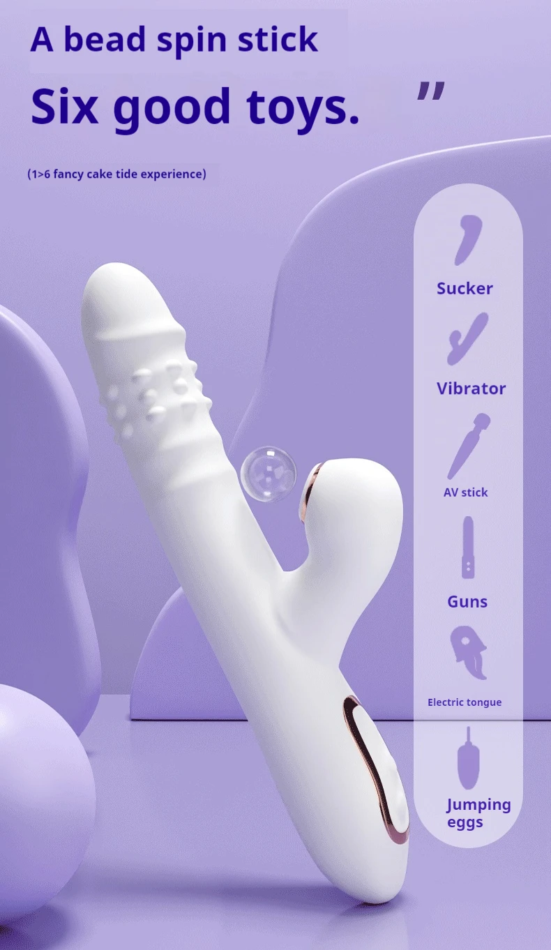 Adult G Spot Telescopic Rabbit Vibrator Silicon Sex Toy with AV Long Handle for Women