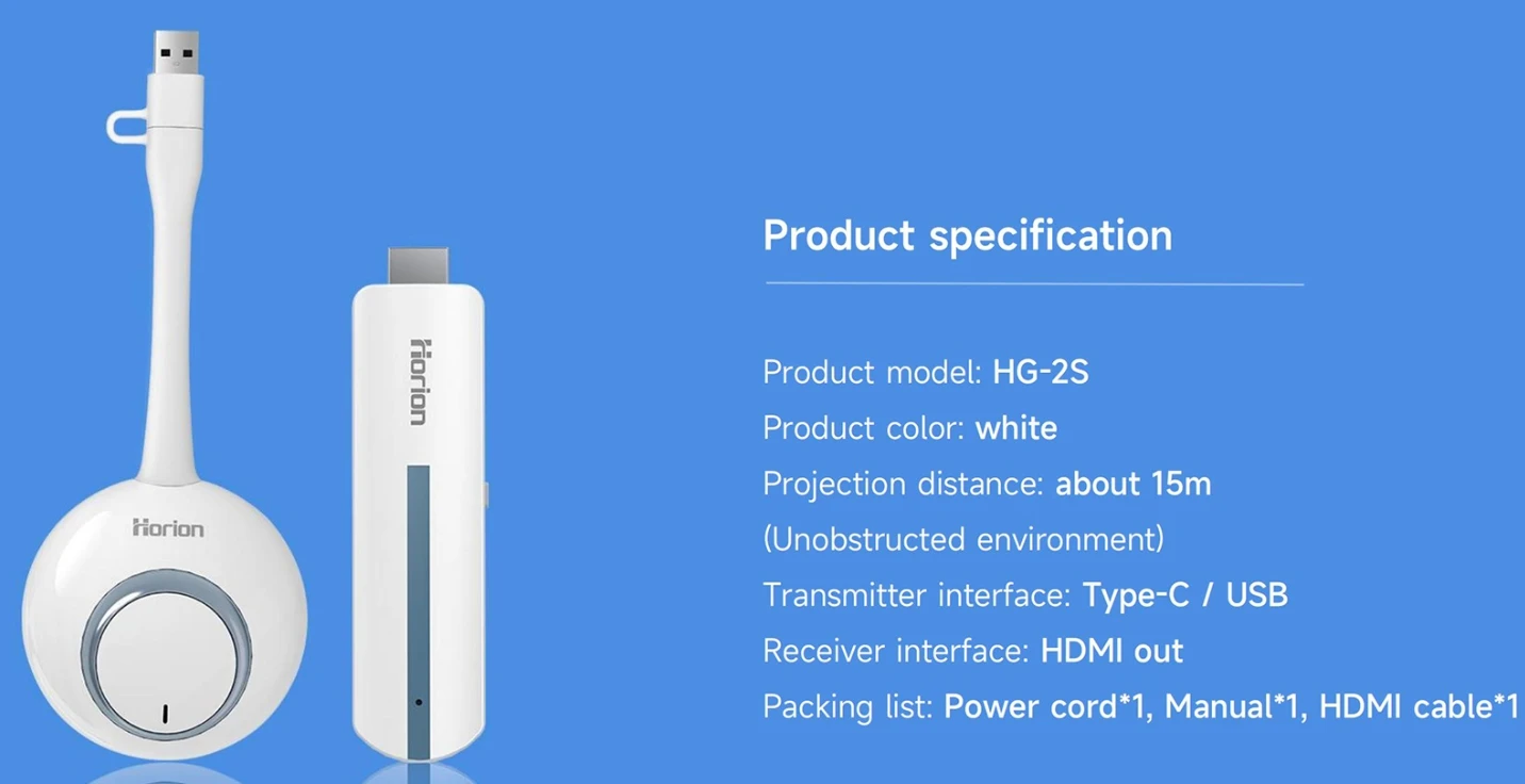 Horion HG-2S Screen Mirror Dongle Smooth Projector Mirror Screen Display Adapter  Wireless Screen Transmission