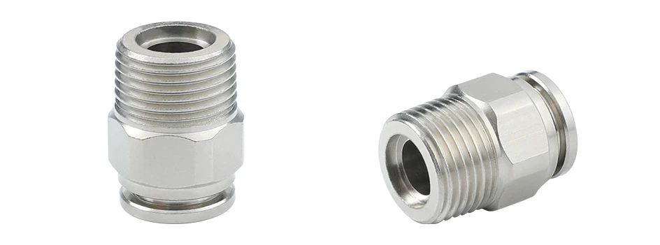 One Way Thread Fitting PC Male Thread Straight Union Stainless Steel One Touch Pneumatic ...