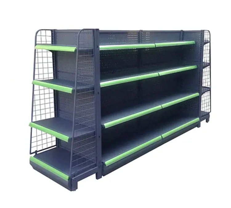 Single-Sided 5/4/3-Tier Supermarket Shelf with Full Steel Back Panel, Heavy Duty Display Rack 40-60kg Per Shelf