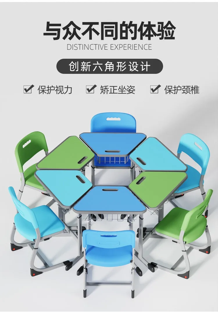 Adjustable trapezoid student desk Student School Desk And Chair Set middle school desk and chair