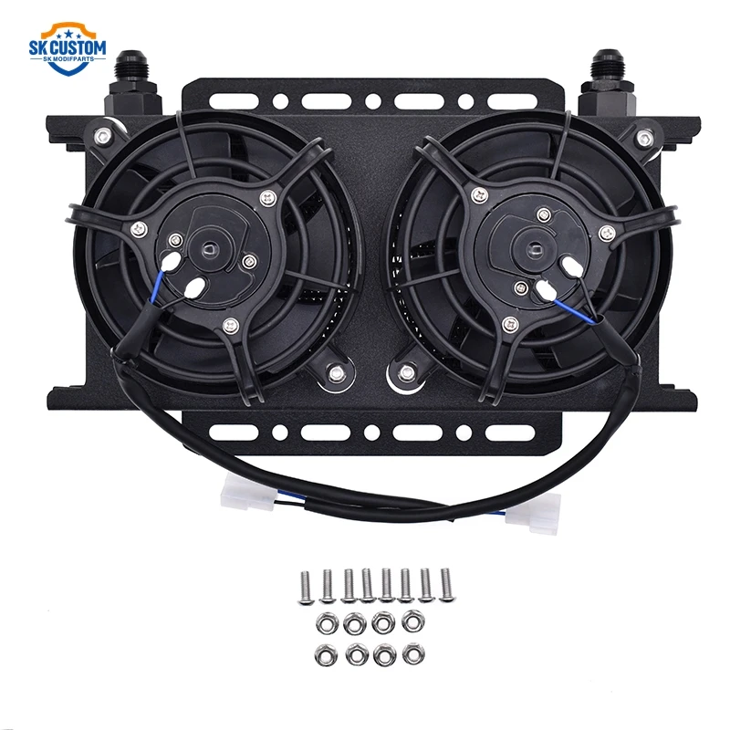 Aluminum AN8 / AN10 British Style Oil Cooler Universal Dual 5.5" Fan Oil Cooler With Mounting